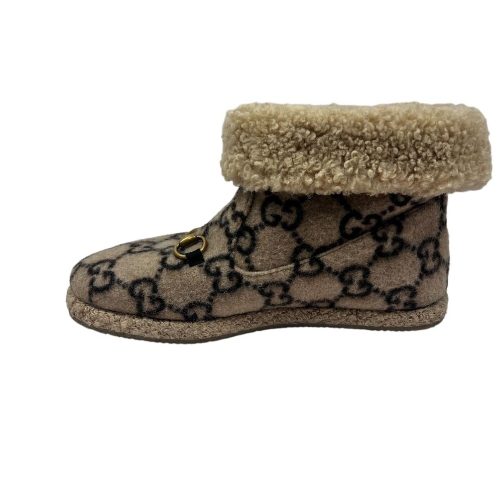 Gucci GG Monogram Wool Shearling Boots Beige Tan Women’s Size EUR 39.5 Horsebit - Picture 5 of 16